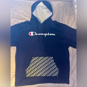 Men’s X-Large CUSTOM MADE Champion x DIOR Blue Hoodie Sweatshirt